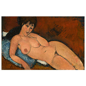 Reclining nude, right arm Resting in a blue cushion BY AMEDEO MODIGLIANI