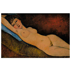 reclined nude, the blue cushion by amedeo modigliani