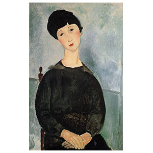 young woman seated  with hands crossed by amedeo modigliani