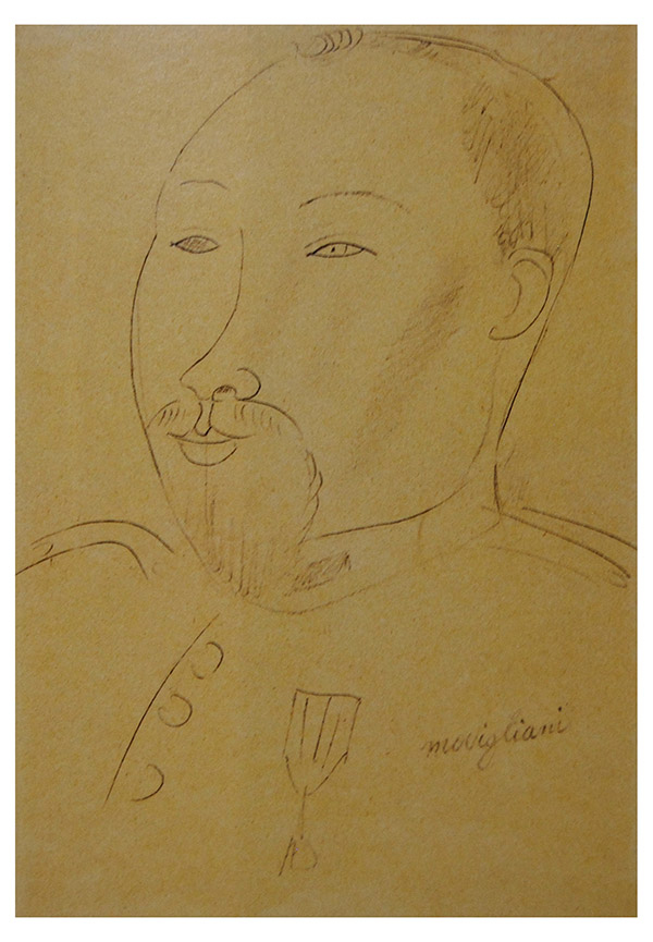 sketch by modigliani of apollinaire as soldier
