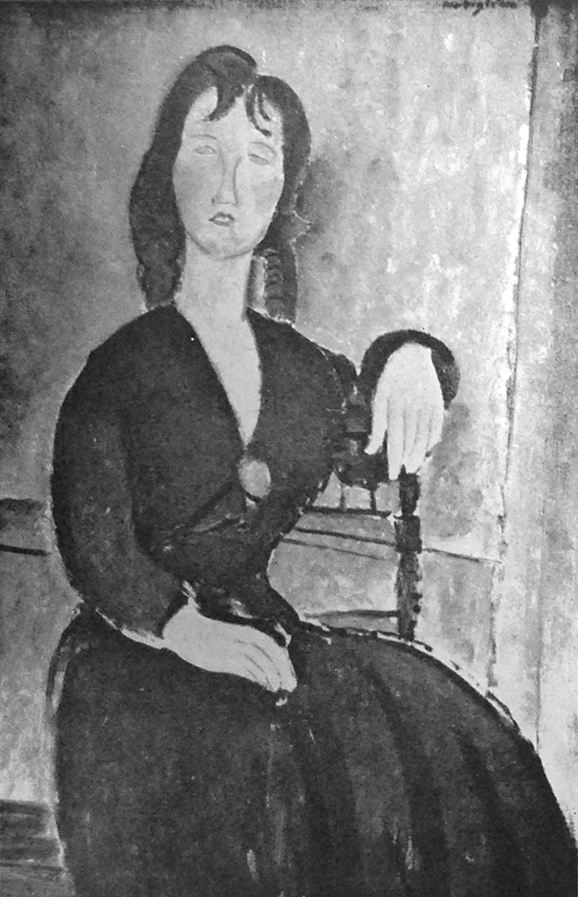 Seated woman or Beatrice Hastings seated with cameo  by amedeo modigliani