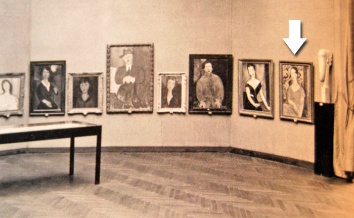 The painting in Venezia, Mostra retrospettiva di Modigliani – Curated by Lionello Venturi - Biennale di Venezia , Sala XII degli Appels d'Italie, 1930 
