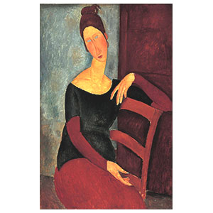 Jeanne Hébuterne seated with the arm resting in the back of the chair amedeo modigliani