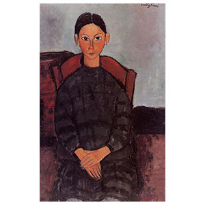 girl seated in a dark dress or jeune fille sur une chaise or FILLETTE ASSISE EN ROBE by amedeo modigliani 