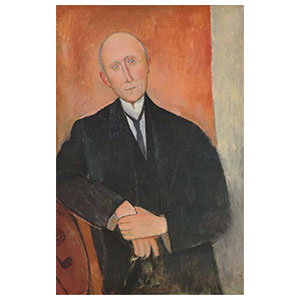 seated man, the musician? or man against an oragen background by amedeo modigliani