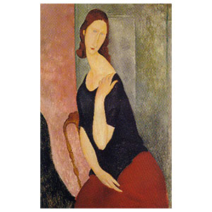 jeanne hebuterne with left hand on left shoulder by amedeo modigliani