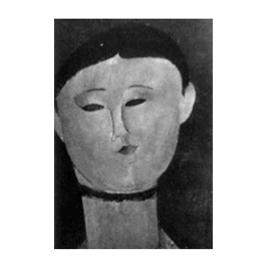 woman head with velvet neck ribbon by amedeo modigliani