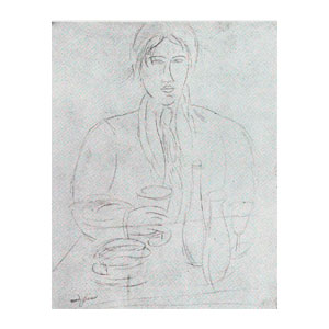 Soutine in a Cafe. 1917? Pencil, 12% x 10". Collection Jacques Sarlie, New York