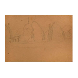 stack of hays and on verso head of a horse - 1900 - pencil on paper