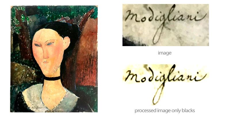 woman with a velvet ribbon modigliani - signature