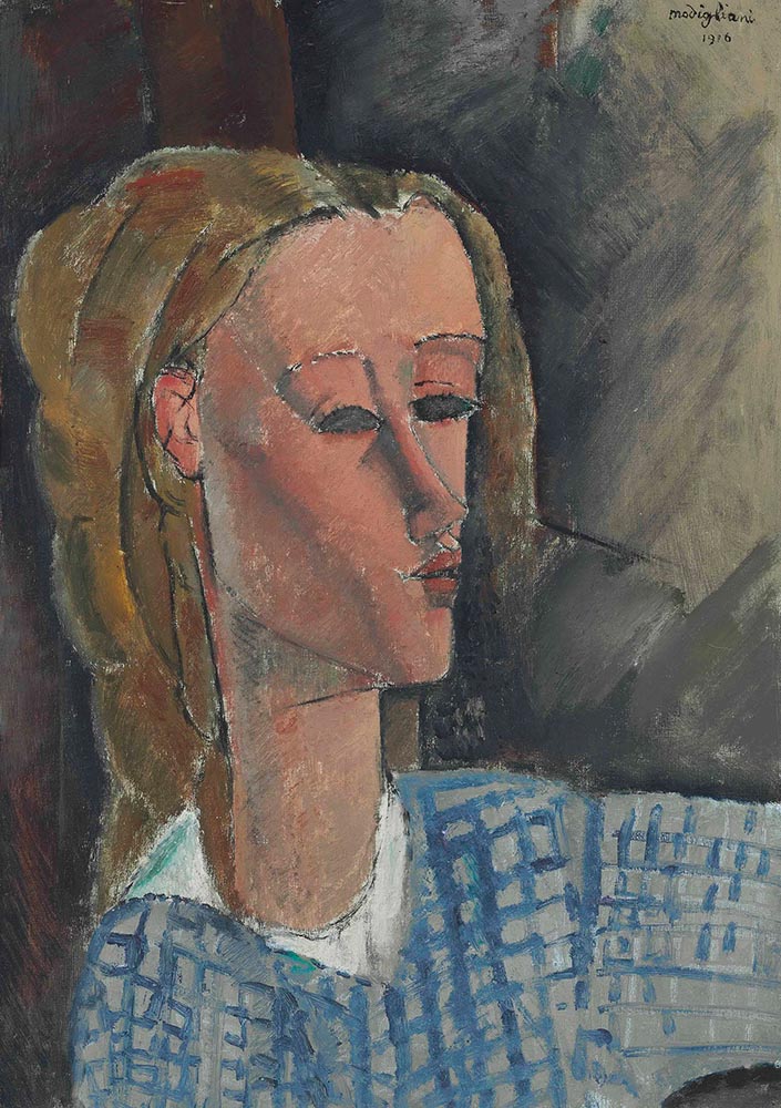 Beatrice Hastings in checkered shirt by amedeo modigliani