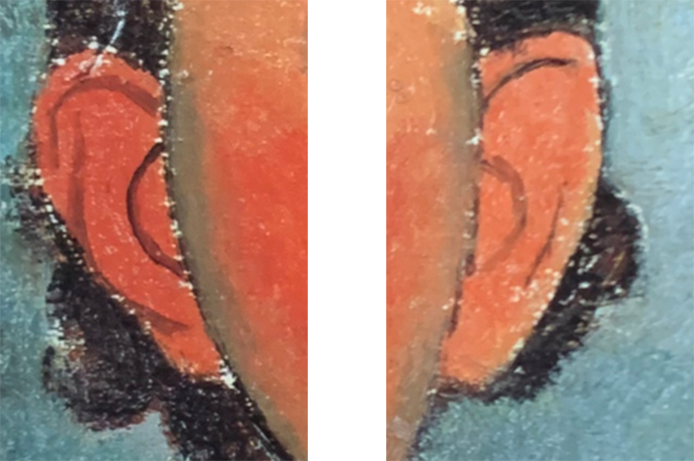 DETAIL OF THE CONSTRUCTION OF THE EARS OF LEON BAKST BY AMEDEO MODIGLIANI