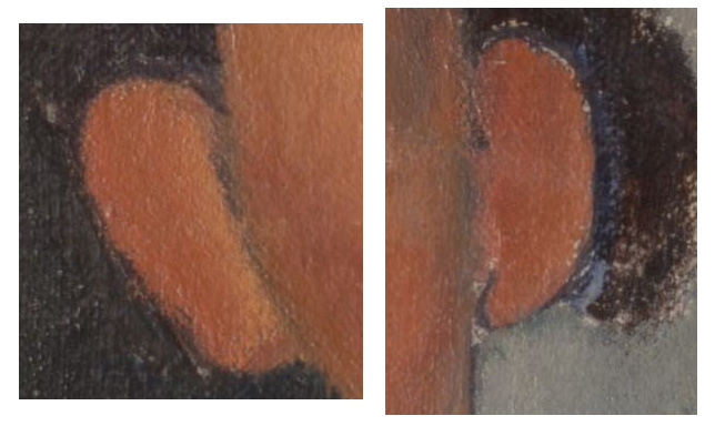 DETAIL OF THE CONSTRUCTION OF THE EARS OF LEON BAKST BY AMEDEO MODIGLIANI