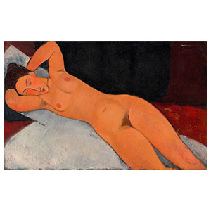 Nu couche, lying nude, asleep hands behind the head by amedeo modigliani