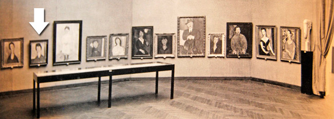 The painting in Venezia, Mostra retrospettiva di Modigliani – Curated by Lionello Venturi - Biennale di Venezia , Sala XII degli Appels d'Italie, 1930 