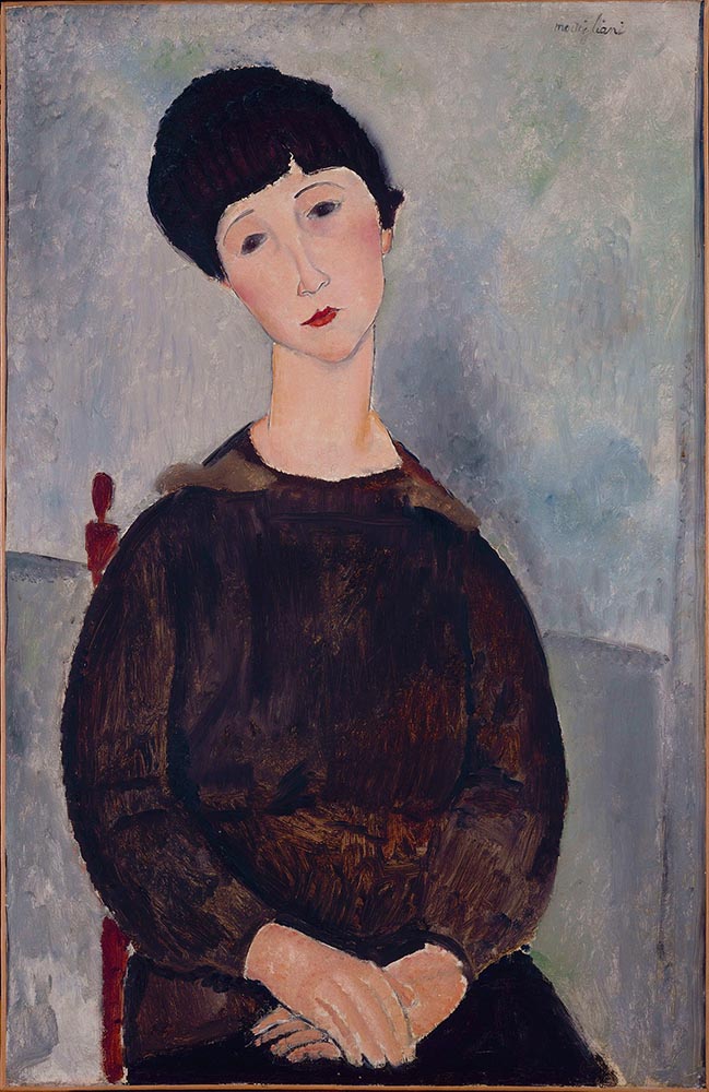 Seated girl with black hair by amedeo modigliani