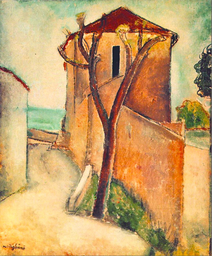 tree and houses  by Amedeo Modigliani