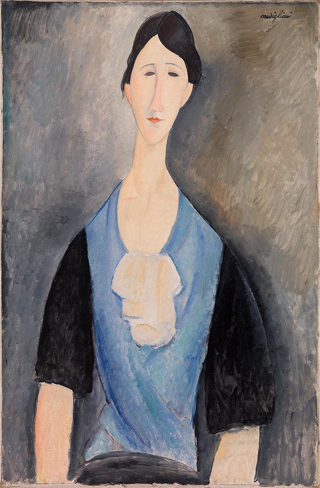 Hanka Zborowska in blue blouse  by Amedeo Modigliani