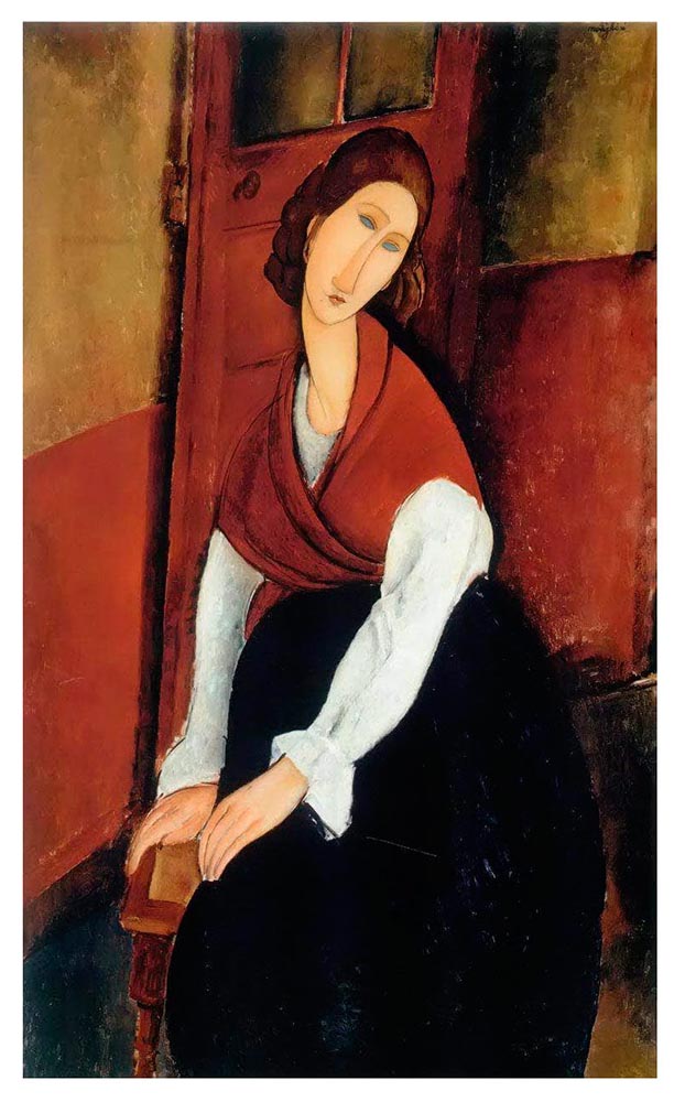 Jeanne Hebuterne a dooor in the background  by Amedeo Modigliani